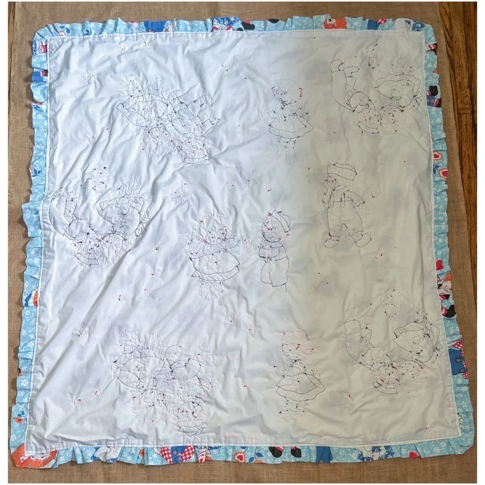 Vintage Blue Floral Raggedy Ann And Andy Quilt Coverlet Handmade Nostalgia